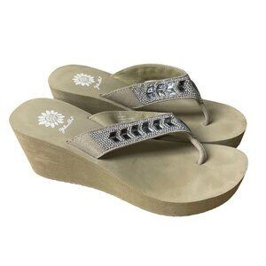 Yellow Box Belmac Leather Gem Sparkle Platform Wedge Sandals Sz 9